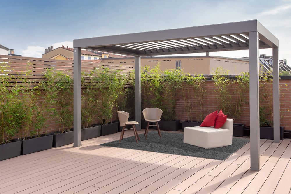 Pergoklima R620 — Pergola bioclimatica compatta a lamelle orientabili, Skema Libero Latina e Roma