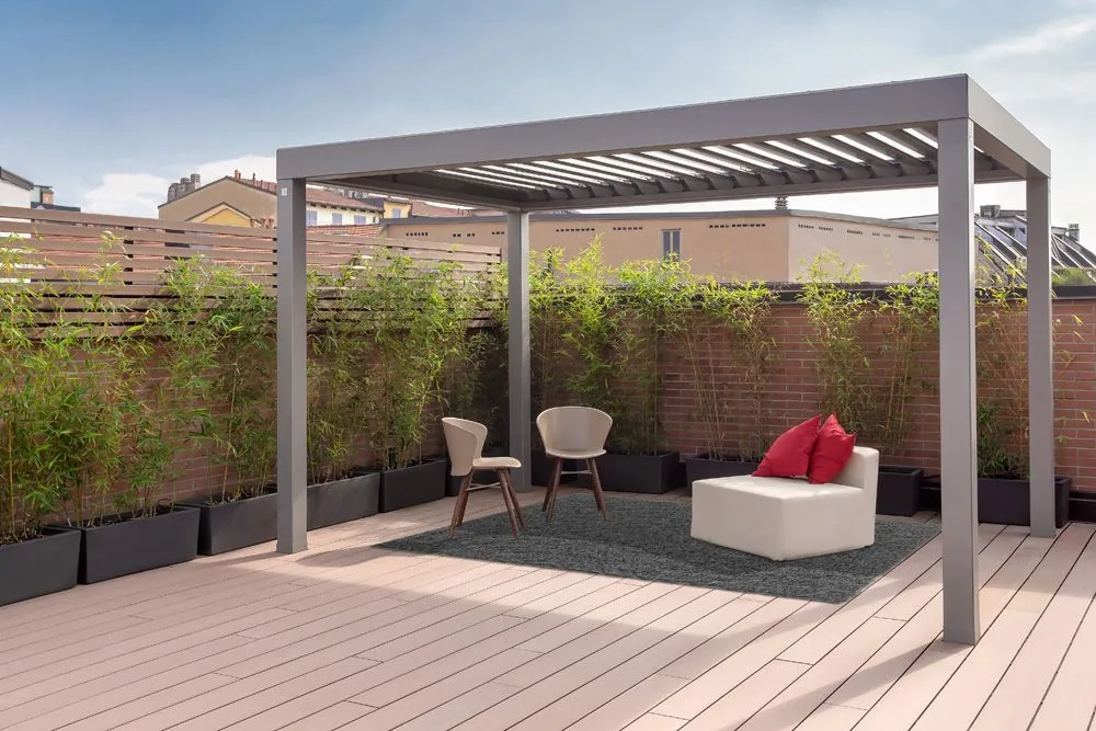 Pergoklima R620 — Pergola bioclimatica compatta a lamelle orientabili, Skema Libero Latina e Roma