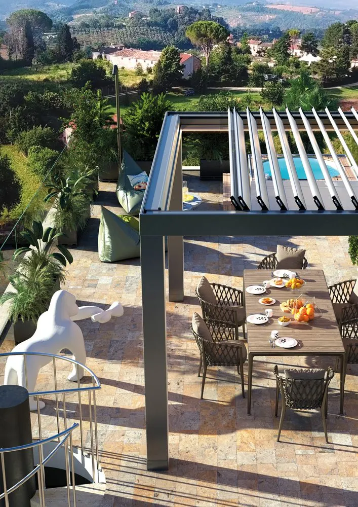 Pergomove — Pergola bioclimatica a lamelle impacchettabili, Skema Libero Latina e Roma